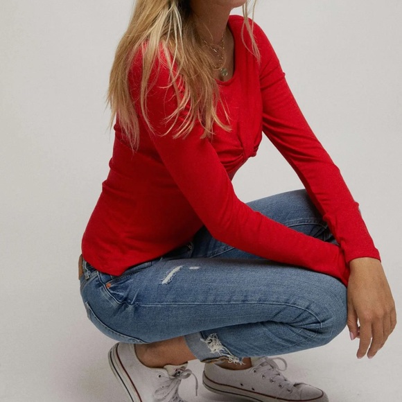 Bow Elegant Red Long Sleeve Top - Picture 4 of 5